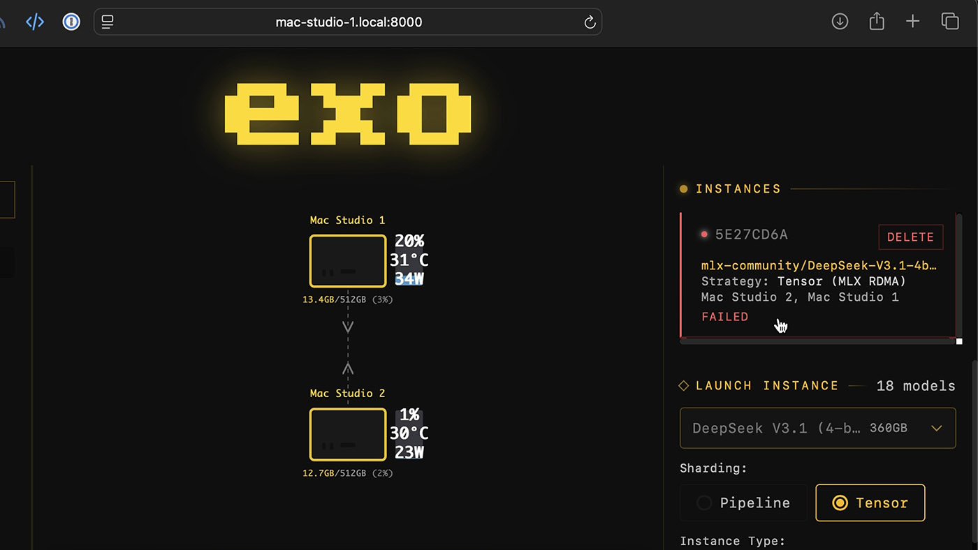 Mac Studio Cluster - Exo failed loading model